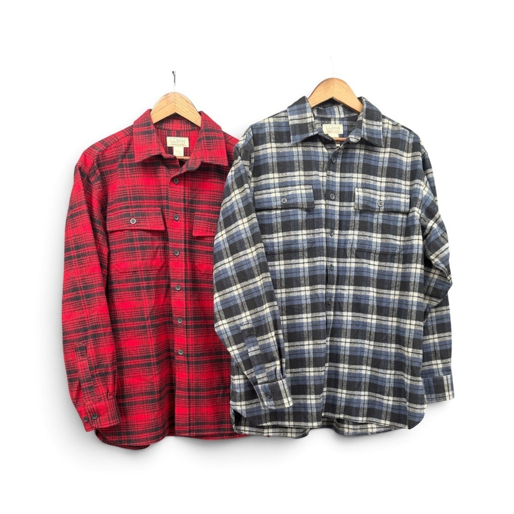 L.L.Bean Chamois Cloth Flannel Shirts Lot 2 Men's L Regular Heavyweight Plaid